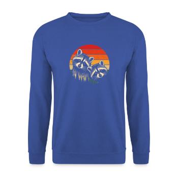 Raccoon Duo im Retro Sonnenkreis - Unisex Pullover - Royalblau - Vorne - Alina (178cm) & Michal (187cm)