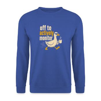 Abflug zum aktiven Monitoring - Unisex Pullover - Royalblau - Vorne - Alina (178cm) & Michal (187cm)