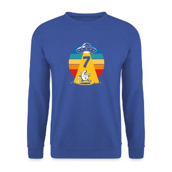 Rainbow UFO Entführung Cartoon 6 7 Meme - Unisex Pullover - Royalblau - Vorne - Alina (178cm) & Michal (187cm)