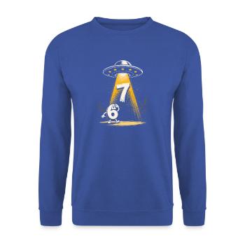 UFO-Lichtstrahl über Zahl 6 7 Meme - Unisex Pullover - Royalblau - Vorne - Alina (178cm) & Michal (187cm)