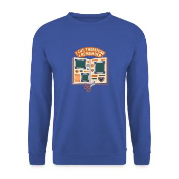 Ich schneide | Scrapbooking Basteln - Unisex Pullover - Royalblau - Vorne - Alina (178cm) & Michal (187cm)