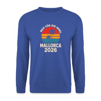 Mallorca 2026 Retro Sonnenuntergang - Unisex Pullover - Royalblau - Vorne - Alina (178cm) & Michal (187cm)