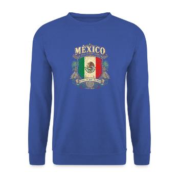 Mexiko Wappen Vintage Flaggenkunst - Unisex Pullover - Royalblau - Vorne - Alina (178cm) & Michal (187cm)