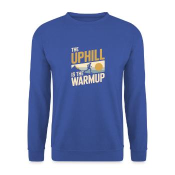 Bergauf ist Warm-up | Trailrunning - Unisex Pullover - Royalblau - Vorne - Alina (178cm) & Michal (187cm)