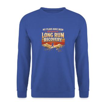 Pläne gestrichen | Long Run Erholung - Unisex Pullover - Royalblau - Vorne - Alina (178cm) & Michal (187cm)