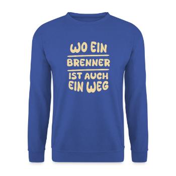 Geschenkidee Brenner - Unisex Pullover - Royalblau - Vorne - Alina (178cm) & Michal (187cm)