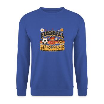 FUSSBALL MÄDELSACHE DESIGN - Unisex Pullover - Royalblau - Vorne - Alina (178cm) & Michal (187cm)