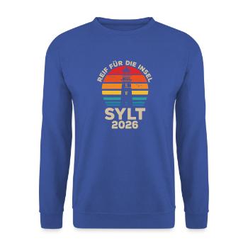 Sylt Leuchtturm Retro Sunset 2026 - Unisex Pullover - Royalblau - Vorne - Alina (178cm) & Michal (187cm)