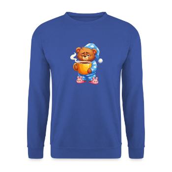 Schlafender Bär im Pyjama mit Kaffee - Unisex Pullover - Royalblau - Vorne - Alina (178cm) & Michal (187cm)