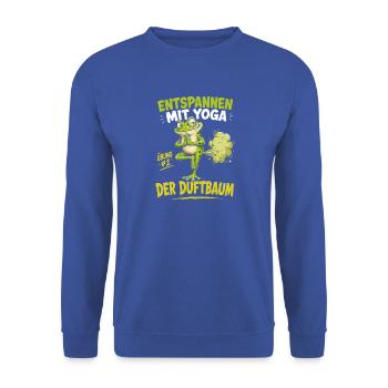 Entspannter Frosch Yoga Duftbaum - Unisex Pullover - Royalblau - Vorne - Alina (178cm) & Michal (187cm)