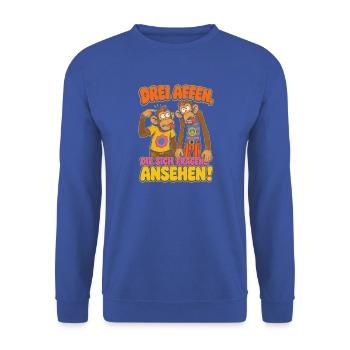 Drei Affen schauen sich an - Unisex Pullover - Royalblau - Vorne - Alina (178cm) & Michal (187cm)