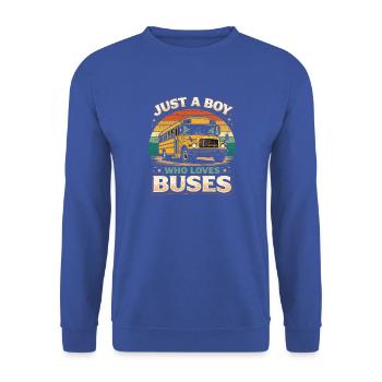 Nur ein Junge liebt Busse Retro - Unisex Pullover - Royalblau - Vorne - Alina (178cm) & Michal (187cm)