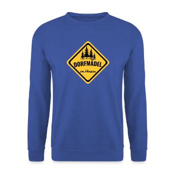 Dorfmädel im Herzen - Unisex Pullover - Royalblau - Vorne - Alina (178cm) & Michal (187cm)