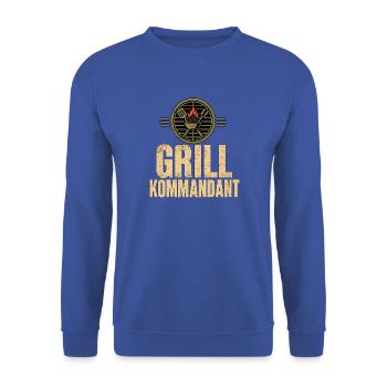 Grill Kommandant BBQ Grillmeister Vintage Shirt - Unisex Pullover - Royalblau - Vorne - Alina (178cm) & Michal (187cm)