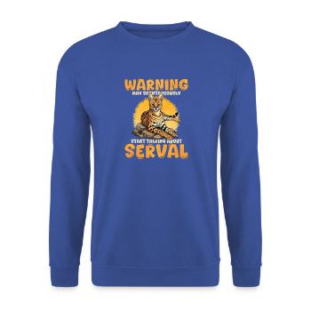 Warnung Serval redet über Serval - Unisex Pullover - Royalblau - Vorne - Alina (178cm) & Michal (187cm)