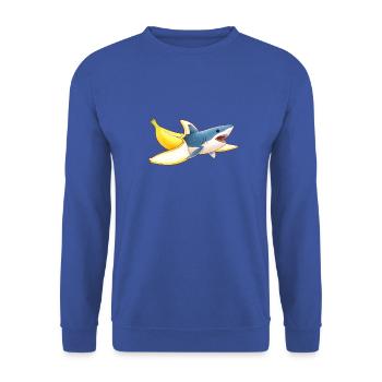 Bananenhai – Lustiges Shark-Banana Mashup Cartoon  - Unisex Pullover - Royalblau - Vorne - Alina (178cm) & Michal (187cm)