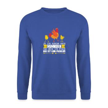 Hühnerflüsterer Huhn Hühnerhalter Hühner - Unisex Pullover - Royalblau - Vorne - Alina (178cm) & Michal (187cm)