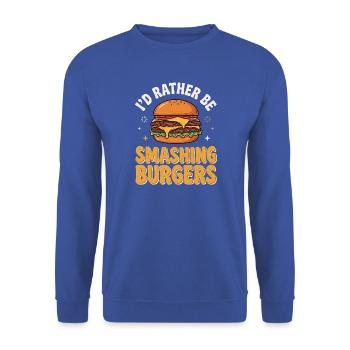 Ich würde lieber Burger smashen. - Unisex Pullover - Royalblau - Vorne - Alina (178cm) & Michal (187cm)