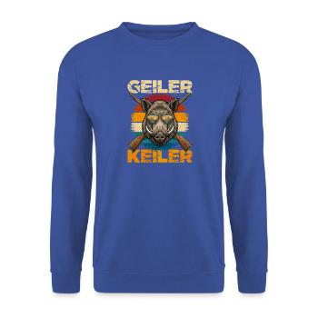 Geiler Keiler Retro mit Sonnenbrille - Unisex Pullover - Royalblau - Vorne - Alina (178cm) & Michal (187cm)