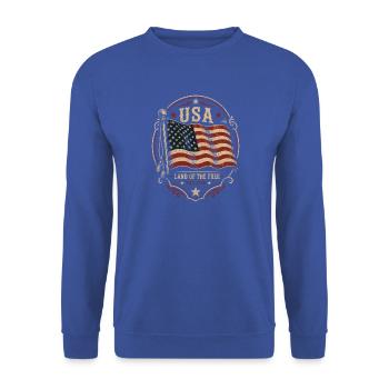 Vintage USA Flag Badge - Unisex Pullover - Royalblau - Vorne - Alina (178cm) & Michal (187cm)