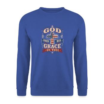 Gottes Gnade über dich Patriotisch - Unisex Pullover - Royalblau - Vorne - Alina (178cm) & Michal (187cm)