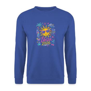 Ibiza Sonne 2026 Strandstil - Unisex Pullover - Royalblau - Vorne - Alina (178cm) & Michal (187cm)
