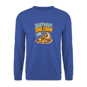 Birthday Dig Crew Fossilieneier-Ausgrabungsparty - Unisex Pullover - Royalblau - Vorne - Alina (178cm) & Michal (187cm)
