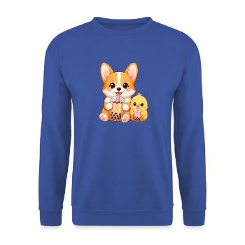 Niedliches Duo Corgi Hund süßes Küken - Unisex Pullover - Royalblau - Vorne - Alina (178cm) & Michal (187cm)