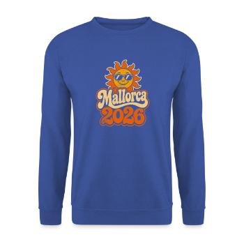 Mallorca 2026 Sonne Retro - Unisex Pullover - Royalblau - Vorne - Alina (178cm) & Michal (187cm)