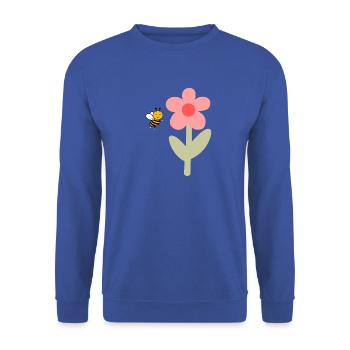 Biene und Blume – fröhliches Motiv - Unisex Pullover - Royalblau - Vorne - Alina (178cm) & Michal (187cm)