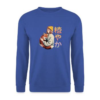  Fuchs Mädchen Umarmung 穏やか Japanische Ruhe - Unisex Pullover - Royalblau - Vorne - Alina (178cm) & Michal (187cm)