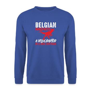 Belgisches Malinois-Velociraptor-Kostüm - Unisex Pullover - Royalblau - Vorne - Alina (178cm) & Michal (187cm)