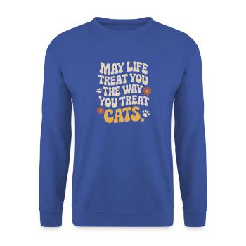 Katze May Life Treat You Cats Katzenmama Katzen - Unisex Pullover - Royalblau - Vorne - Alina (178cm) & Michal (187cm)