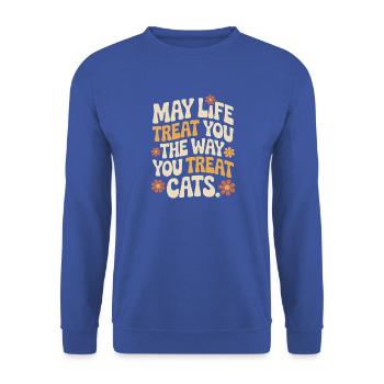 Katze May Life Treat You Cats Katzenmama Katzen - Unisex Pullover - Royalblau - Vorne - Alina (178cm) & Michal (187cm)