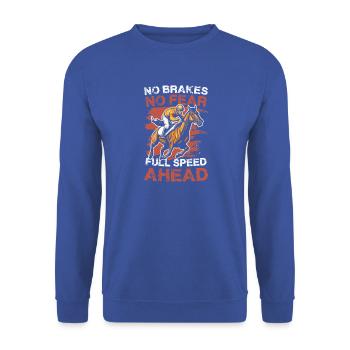  No Brakes No Fear Full Speed Ahead Pferderennen - Unisex Pullover - Royalblau - Vorne - Alina (178cm) & Michal (187cm)