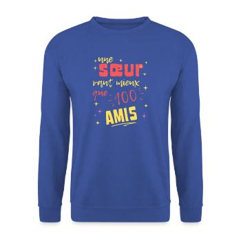 Eine Schwester ist besser als hundert Freunde - Unisex Pullover - Royalblau - Vorne - Alina (178cm) & Michal (187cm)