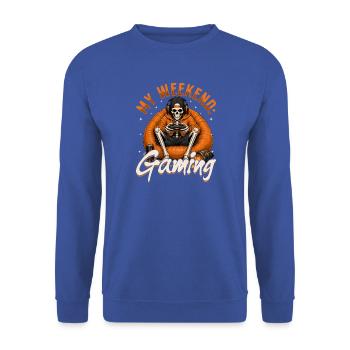 Skeleton Gamer Gaming Halloween - Unisex Pullover - Royalblau - Vorne - Alina (178cm) & Michal (187cm)