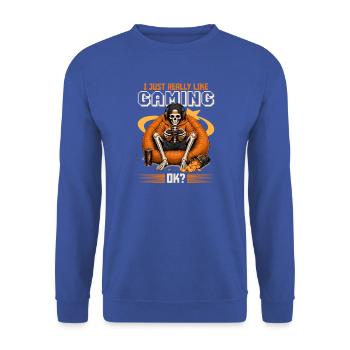 Skeleton Gamer Gaming Halloween - Unisex Pullover - Royalblau - Vorne - Alina (178cm) & Michal (187cm)