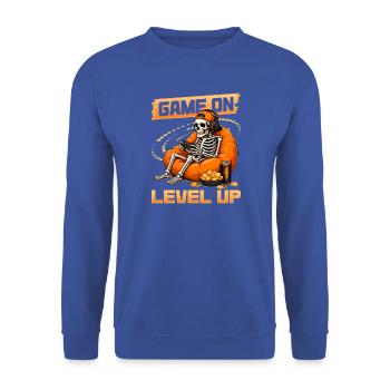 Skeleton Gamer Gaming Halloween - Unisex Pullover - Royalblau - Vorne - Alina (178cm) & Michal (187cm)