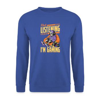 Skeleton Gamer Gaming Halloween - Unisex Pullover - Royalblau - Vorne - Alina (178cm) & Michal (187cm)