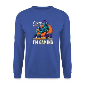 Skeleton Gamer Gaming Halloween - Unisex Pullover - Royalblau - Vorne - Alina (178cm) & Michal (187cm)