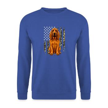 Bloodhound Tarnung US-Flagge – Jagdhund-Vater - Unisex Pullover - Royalblau - Vorne - Alina (178cm) & Michal (187cm)
