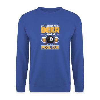 Leben Ist Besser Mit Bier Und Billard Queue - Unisex Pullover - Royalblau - Vorne - Alina (178cm) & Michal (187cm)