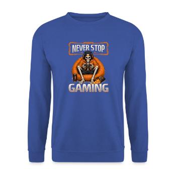 Skeleton Gamer Gaming Halloween - Unisex Pullover - Royalblau - Vorne - Alina (178cm) & Michal (187cm)