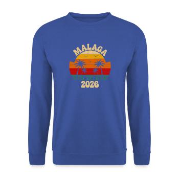 Malaga 2026 Palmen Retro - Unisex Pullover - Royalblau - Vorne - Alina (178cm) & Michal (187cm)