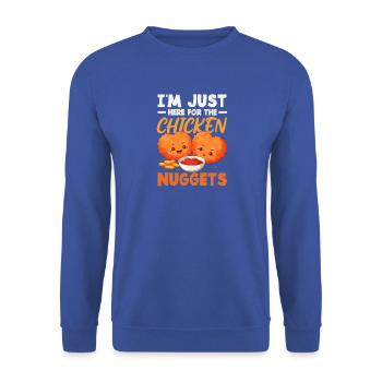 Ich Bin Nur Wegen Der Chicken Nuggets Hier - Unisex Pullover - Royalblau - Vorne - Alina (178cm) & Michal (187cm)