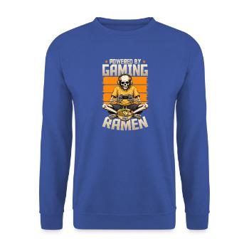 Funny Gaming and Ramen Gamer Skeleton - Unisex Pullover - Royalblau - Vorne - Alina (178cm) & Michal (187cm)