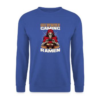 Funny Gaming and Ramen Gamer Skeleton - Unisex Pullover - Royalblau - Vorne - Alina (178cm) & Michal (187cm)