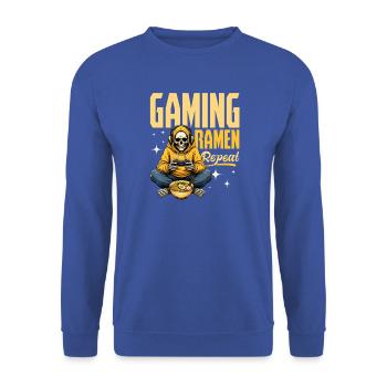 Funny Gaming and Ramen Gamer Skeleton - Unisex Pullover - Royalblau - Vorne - Alina (178cm) & Michal (187cm)