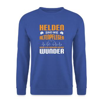 Altenpflege Pfleger Pflegepersonal Pflegekraft - Unisex Pullover - Royalblau - Vorne - Alina (178cm) & Michal (187cm)